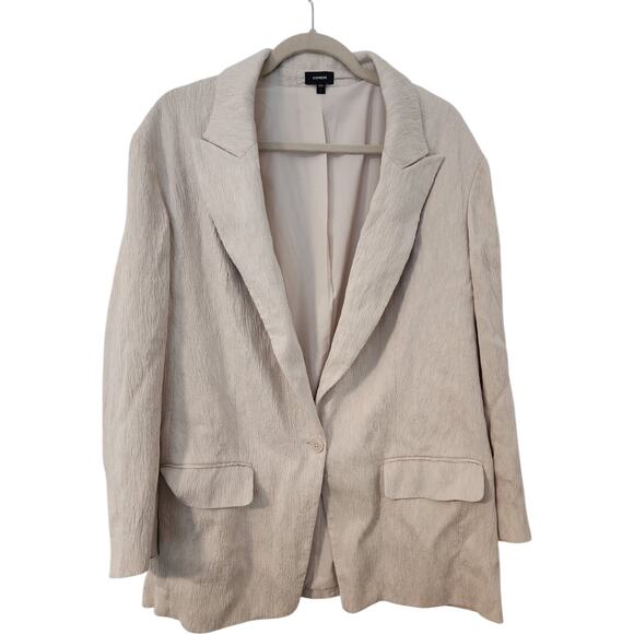 Express Oversized Textured Boyfriend Blazer Suit Jacket Beige Cream sz L - Picture 7 of 16